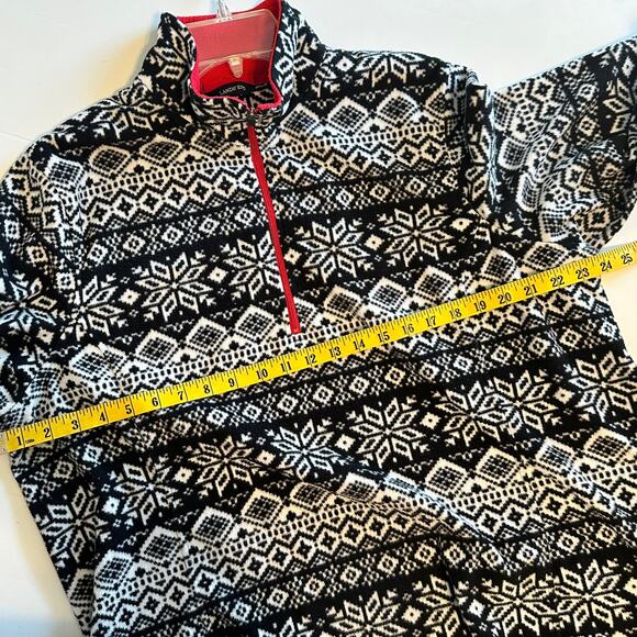 Lands' End Fair Isle 1/4 Zip Pullover Womens Size 1X Black Snowflake Fleece - Picture 8 of 9